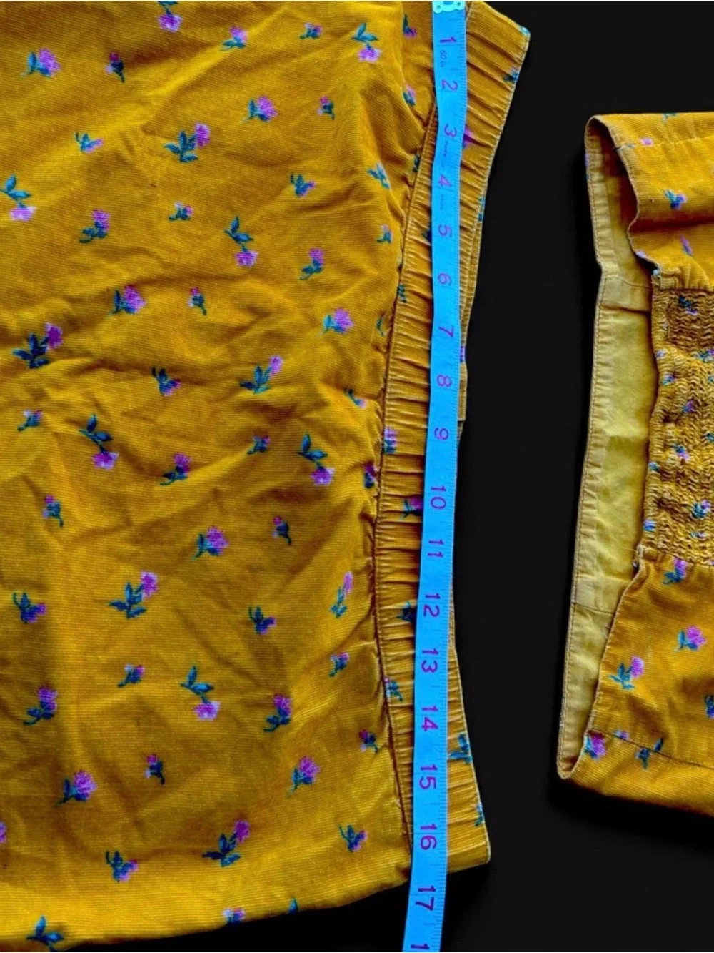 💐American Eagle Mustard Floral Corduroy Matching Set Crop Top Mini Skirt S Y2K